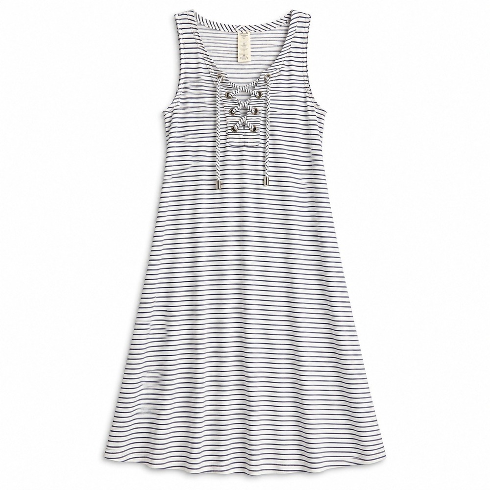 Tommy Bahama Womens S Black Ivory Striped Knit Dress Sleeveless Stretch